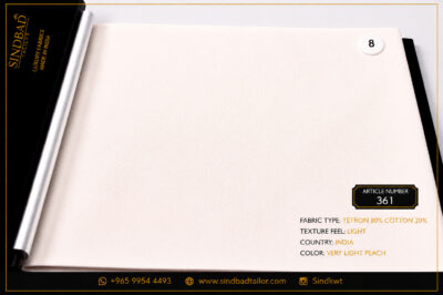 Article 361 Very Light Peach premium summer fabric made from 80% Tetron and 20% Cotton with a lightweight texture for custom Dishdasha tailoring.