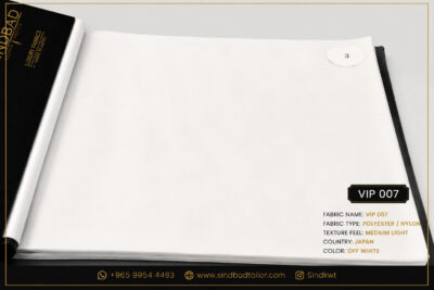 VIP 007 Off White premium Japanese summer fabric made from Polyester and Nylon blend with a medium light texture for custom Dishdasha tailoring.