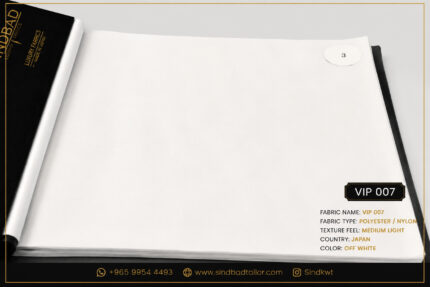 VIP 007 Off White premium Japanese summer fabric made from Polyester and Nylon blend with a medium light texture for custom Dishdasha tailoring.