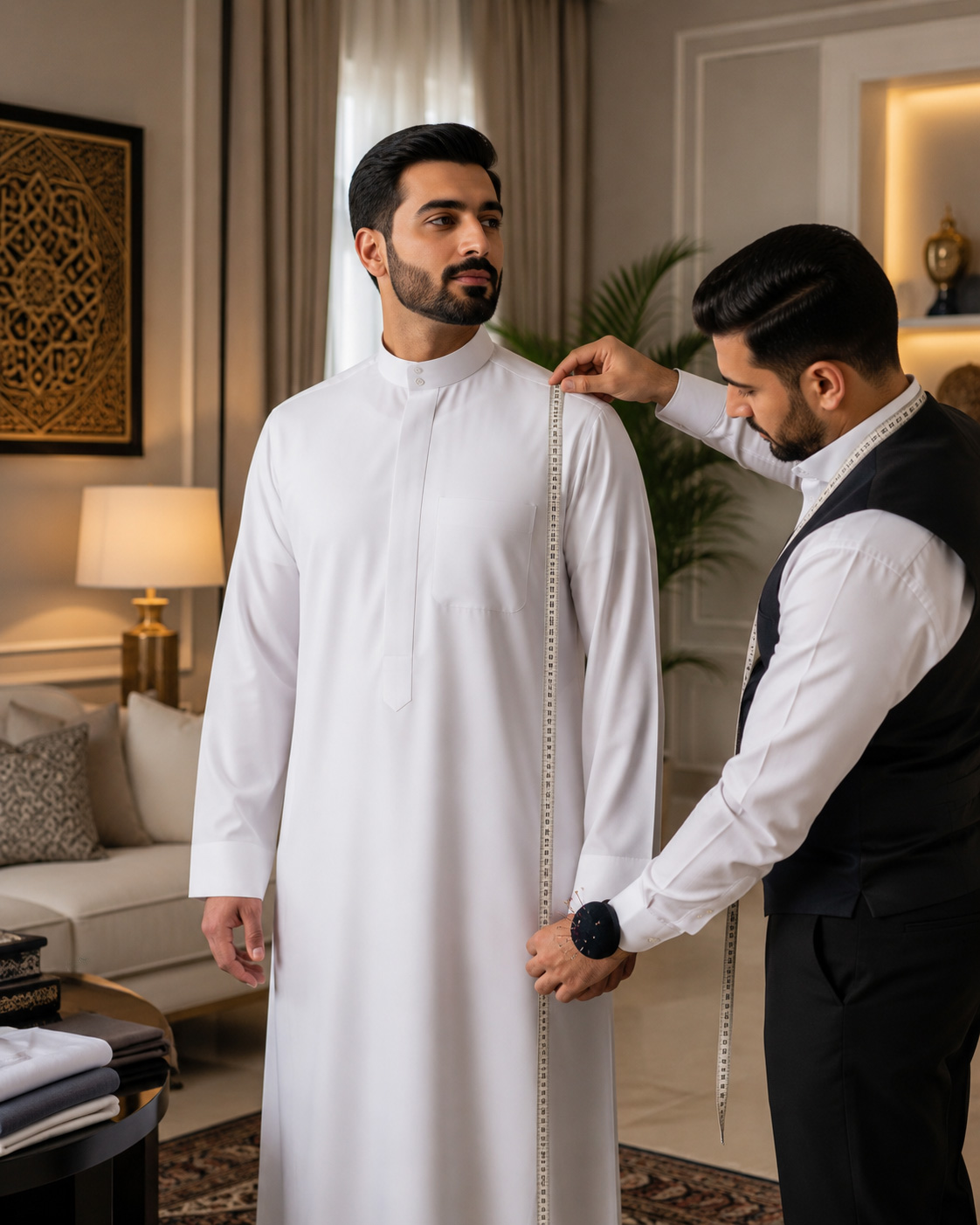 VIP in-home measurement service in Kuwait by Sindbad Tailors